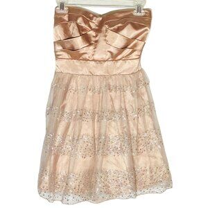 Trixxi strapless dress lace layered sheer tie zipper polyester size 7 READ